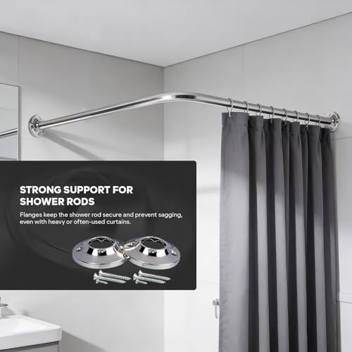 Image of HIGHCRAFT Shower Curtain Rod Flange, Screws Included, Chrome Plated Steel