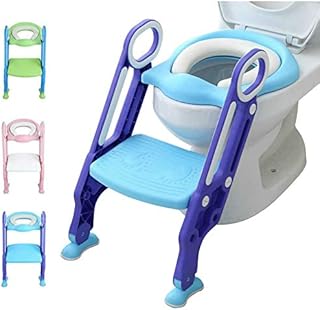 Potty Training Toilet Seat with Step Stool Ladder for Kids Children Baby Toddler Toilet Training Seat Chair with Soft Cushion Sturdy and Non-Slip Wide Steps for Girls and Boys (Blue Purple)
