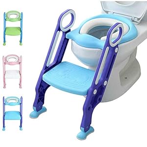 Toilettensitz für Töpfchentraining mit Trittschemel Leiter für Kinder Baby Kleinkind WC-Sitz mit Weichem Kissen für Mädchen und Jungen (Blau Lila)