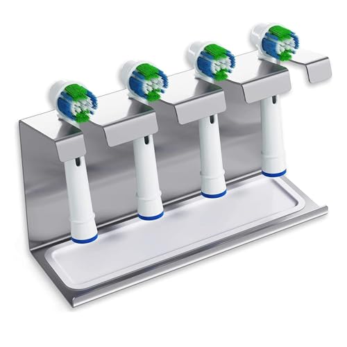 WIETRE Edelstahl Aufsteckbürsten Halter mit Auffangschale | passt für Oral-B, iO, Philips Sonicare, Waterpik, Fairywill | Zahnbürstenhalter Zahnbürstenkopf Bürstenkopf-Halterung (4er) 1