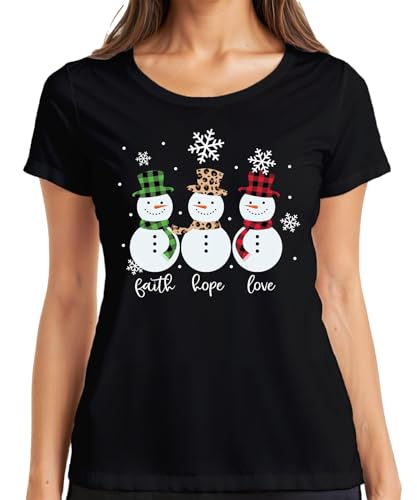 Faith Hope Love Schneemann - Camiseta de Navidad para mujer, Negro , S