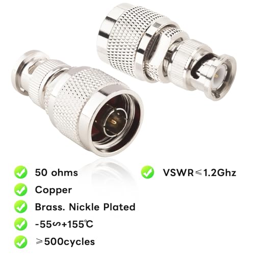 Pack de 2 Conectores N Macho a BNC Macho Coaxial miniatura 3