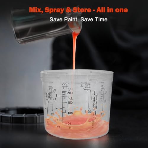 Image of Disposable Paint Spray Gun Cup Liners & Lid System, 50Pcs Standard 6.76 Ounce (200ml) Kit - 125 Mic- 50 Cup Liners, 50 Lids with Strainer, 1 Hard Cup with Retainer Ring 20 Plugs