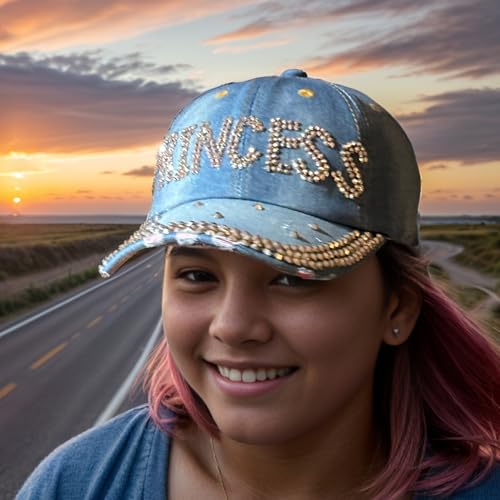 Popfizzy Bedazzled Hat for Women, Rhinestone Denim Hat, Fun Adult Bling Hats, Birthday Gifts for Women, Adjustable, One Size