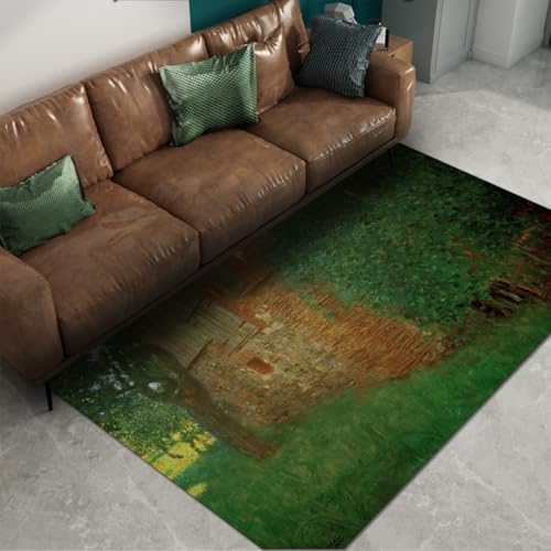 Tapis de salon Gustav Klimt lavable 90x150cm rustique lierre vert imprimé