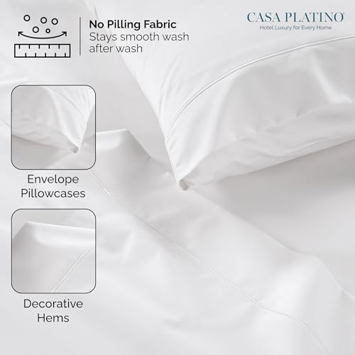 Casa Platino 100% Egyptian Cotton Sheets California King Size Set - 6 Pcs (1 Flat, 1 Fitted, 4 Pillowcases)- Smooth Sateen Weave Bed Sheets, 15" Deep Pocket - Pure White Sheet Set