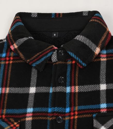 Image of Lisskolo Men's Warm Sherpa Flannel Shirt Jacket Heavy Fleece Lined Plaid Button Up Jackets