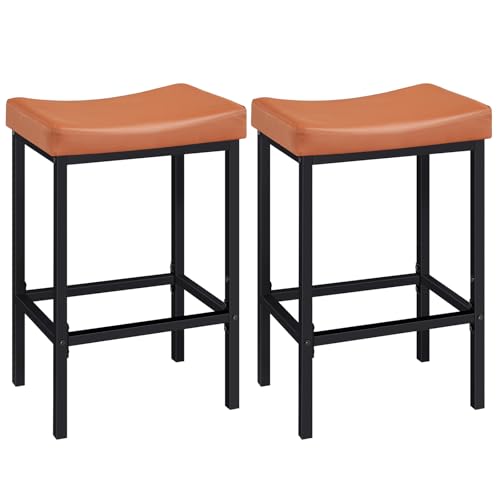 Image of HOOBRO Bar Stools, Set of 2 Bar Chairs, Counter Height Stools, Saddle Barstools with Curved Surface, 24.8 Inches, 2.4 inch Thick Upholstery, for Kitchen, Dining Room, Cafe Orange-Brown and Black CB10BY01