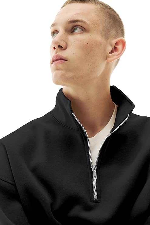 Image of Fleece Half Zip High Neck Loose Fit Sweatshirt for Men's