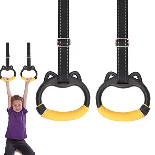 JIANWEI Gymnastics Rings Set for Kids, Professional Children Trapeze Bar Pull Up Rings with Straps Kids Playground Home Exercise Gym Rings with Drawstring Bag for Children Exercise