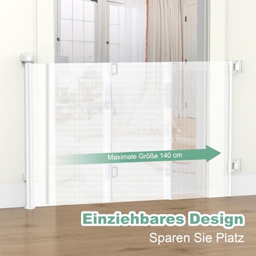 Treppenschutzgitter Ausziehbar Ohne Bohren Türschutzgitter für Babys, Babygitter & Hundegitter,140 cm Breite, 80 cm Höhe, Türschutzgitter für Treppe/Türen/Korridore/im Freien