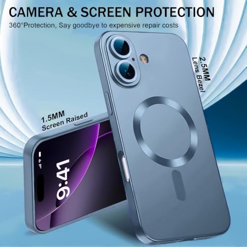 Image of DIZORO Magnetic Case for iPhone 16 Case [Compatible with MagSafe][Built-in Camera Lens Protector] Slim Soft Silicone Bumper Shockproof Metallic Luster Back Cover Phone Case (Pine Green.)