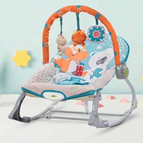 Image of Baybee 5 in 1 Baby Rocker and Feeding Chair for Babies | Portable Rocking Chair for Kids with Parent Handle, Multi Position Recline, Food Tray & Music | Baby Bouncers 0 to 3 Years Boys Girls (Blue & Grey)