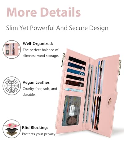 Image of Cute Women's Slim Wallet,Thin RFID Card Holder with Zipper Pocket