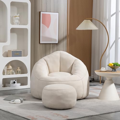 AMNOOL Ultimate Comfort High-Pressure Foam Bean Bag Sofa Chair - Luxurious Indoor Furniture with Padded Foam Padding and Footrest - Ideal for Living Room, Bedroom, Dining Room, and More (Beige)