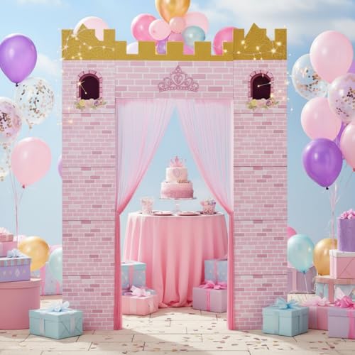 Panelee Princess Party Decoration Kit, 12''x12'' Pink Cardboard Castle Playhouse with Curtain Tassel Princess Castle Decorations for Birthday Baby Shower Christmas Party Backdrop Photo Booth by Panelee - Image 2
