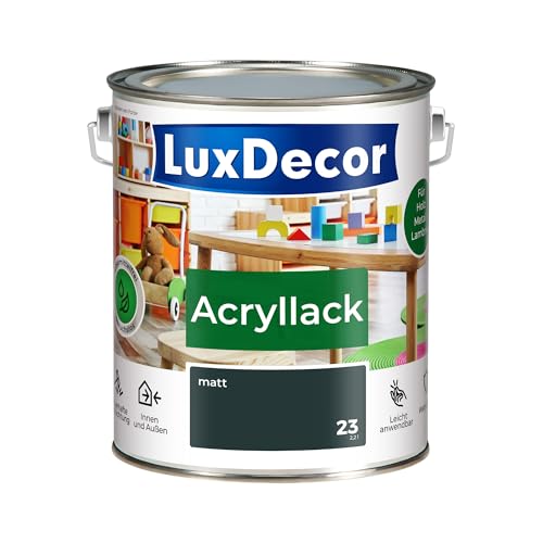 LuxDecor Acryllack 2,2L Matt (23) Berggipfel, Holzlack Buntlack, Spielzeuge Metall Möbel Fenster, Sicher Kindermöbel Spielzeuge