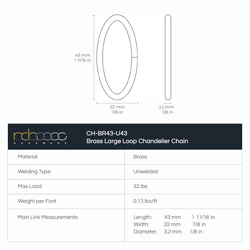 Image of RCH Hardware CH-43-AD Decorative Acid Dipped Solid Brass Chain for Hanging, Lighting - Large Oval Wire Unwelded Links ( 1 Foot)