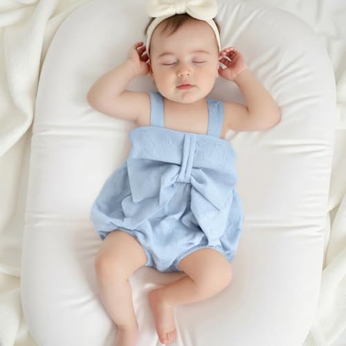 Infant Baby Girl Summer Clothes Bow bodysuit Layer Ruffles Starp Bubble Romper Newborn Sleeveless Outfit3