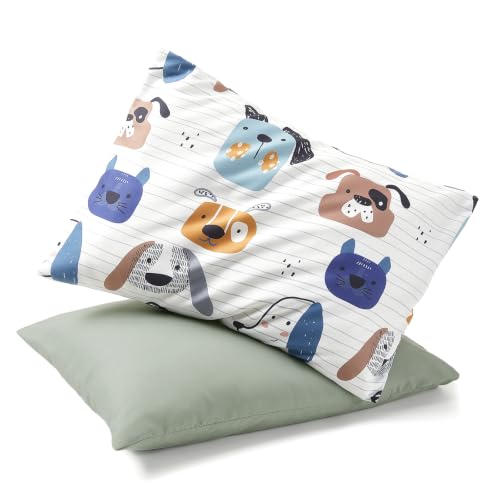 Image of TILLYOU Toddler Pillowcases 13 x 18 Travel Pillow Case 2 Pack, Kids Pillowcases Machine Washable with Envelope Closure, Puppy Land