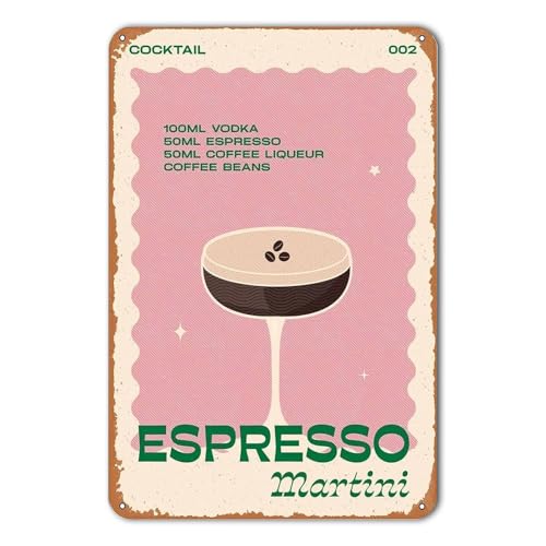 Image of Espresso Martini Metal Signs Vintage Cocktail Sign Chic Cocktail Wall Art Decor Vintage Metal Signs for Pubs Home Bar Sign 12 x 8 Inch