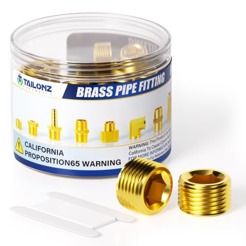 TAILONZ PNEUMATIC 15PCS 1/2 Inch NPT Male Brass Pipe Fitting, Hex Counter Sunk Plug