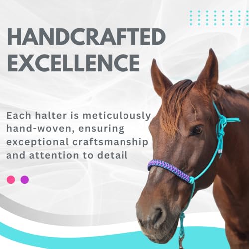 horzmetnex Rope Halters for Horses,Horse Rope Training Halter,Multiple, Beautiful Hand Braided,Horsehead Rope Halter(Blue, Small)