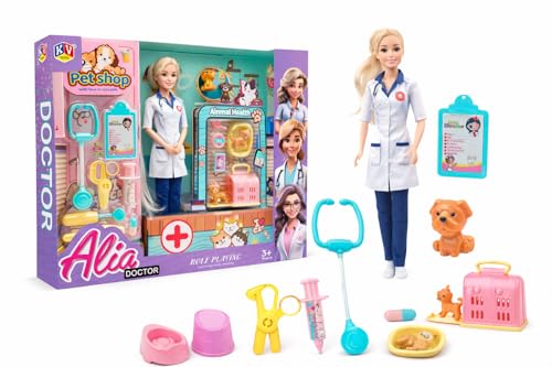 Image of Lyla Alia Doctor Doll with Pet Clinic Set - Vet Role Play Kit with Doll, Animals & Medical Accessories | Toy for Girls Age 3+ (40 cm)
