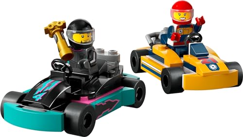 LEGO City Go-Karts mit Rennfahrern, Set mit 2 Rennfahrer-Minifiguren und Rennautos, Auto-Spielzeug ab 5 Jahren für Jungs und Mädchen, lustiges Geschenk für Kinder 60400