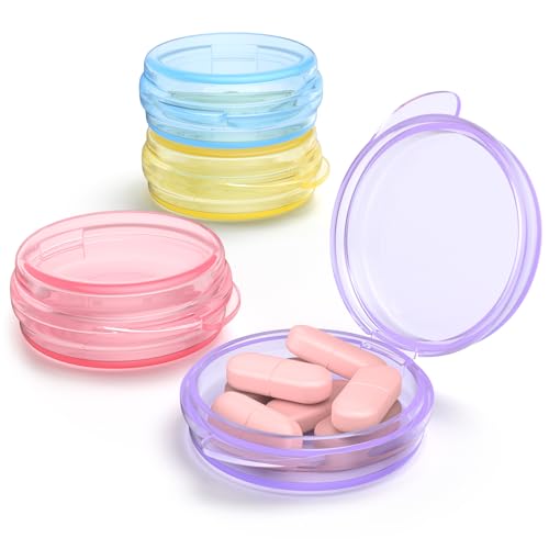 Image of Small Pill Box, (4 Pack) Travel Pill Case Portable Daily Pill Organizer Mini Medicine Storage Container for Pocket Purse Cod Liver Oil Storage Box Earplug Case