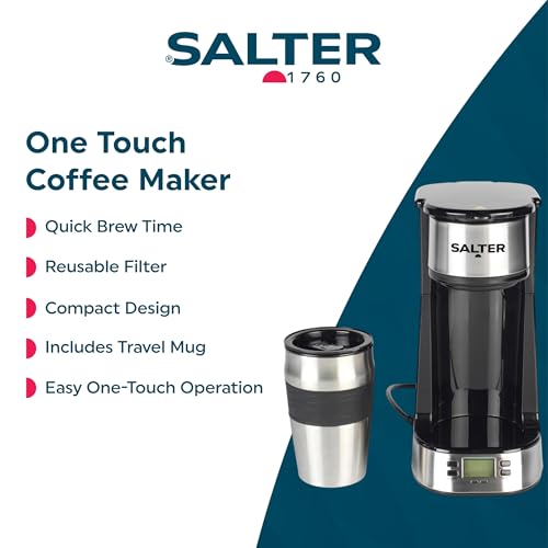 Salter EK2732 Personal Coffee Machine - One Cup Filter Coffee Maker, Includes 420ml Stainless Steel Travel Mug, Removable & Washable Filter, Quick Brew In 3-4 Mins, Compatible With Ground Coffee, 750W - Image 3