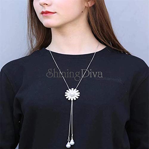 Image of Shining Diva Fashion Crystal Flower Stylish Long Chain Pendant Necklace for Women and Girls