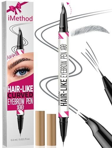 iMethod Curved Eyebrow Pen - 2-in-1 Dual-Ended Microblading Eyebrow Pencil with Curved Tip and Precise Brush-Tip, Lasts All-Day, Grey