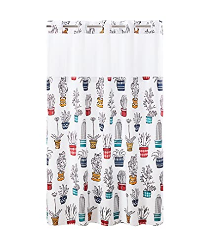 Hookless Rideau de Douche imprimé Cactus avec Doublure Peva, 180 x 180 cm, Multicolore Cover