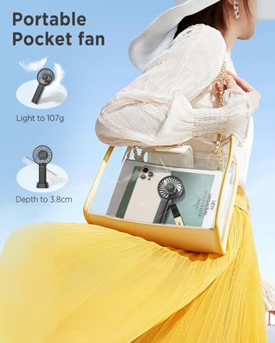 EasyAcc Mini Handheld Fan, Powerful Desk Fan 3000mAh Up to 15Hours with Lanyard & Detachable Base 3 Speed USB C Rechargeable Portable Fan Quiet Personal Pocket for Kids Girl Women Travel Home-Black