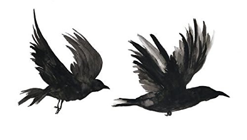 SanerLian Set of 5 Waterproof Temporary Fake Tattoo Stickers Watercolor Grey Crow Birds Swallow