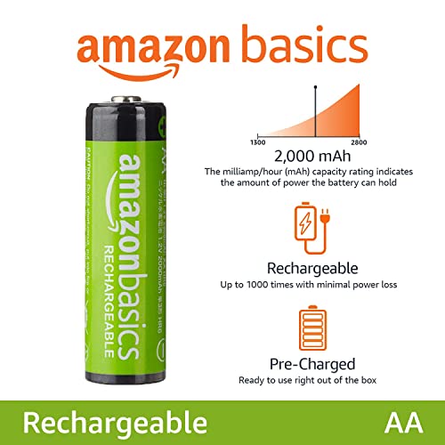 amazon basics nimh piles rechargeables aa, pré chargées, lot de 8 (le visuel peut différer)
