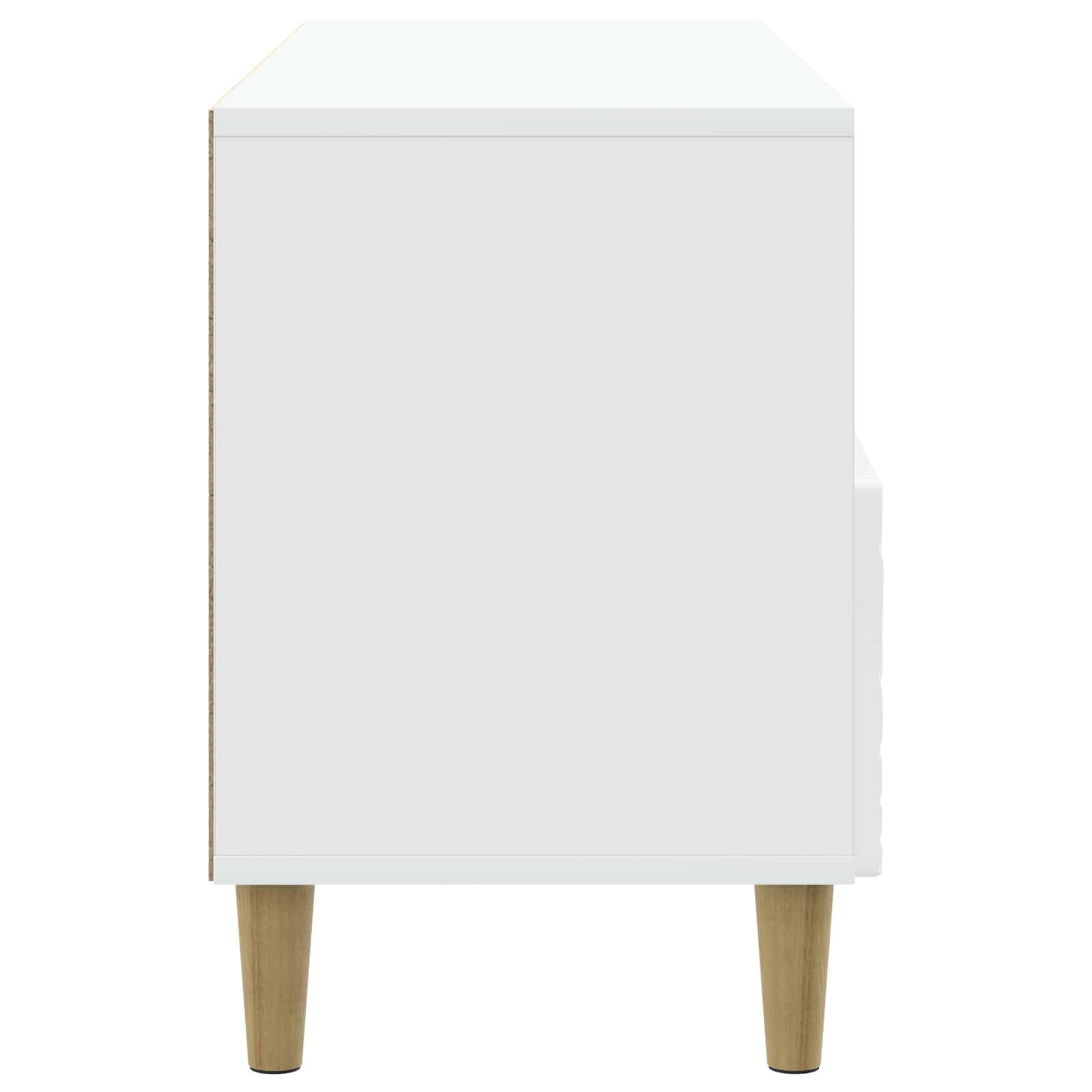 Mobile TV bianco lucido, 102 x 34,5 x 50 cm, in legno con 3 cassetti e gambe in eucalipto massiccia, versatile spazio per soggiorno, giochi, home theater, console multimediale