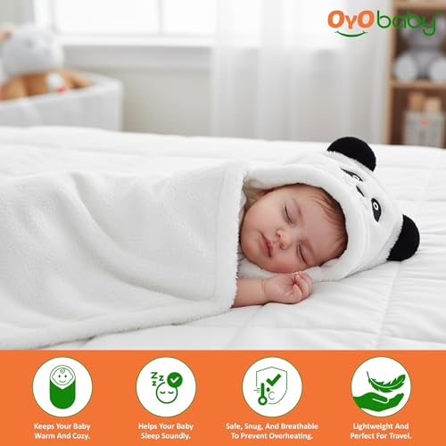 Image of OYO BABY Newborn Baby Combo Pack | Hooded Sleeping Bag Wrapper & Baby Bath Towel | Premium Soft Flannel | Gentle on Baby Skin | Quick Dry & Absorbent | 0-12 Months | Panda & Unicorn White