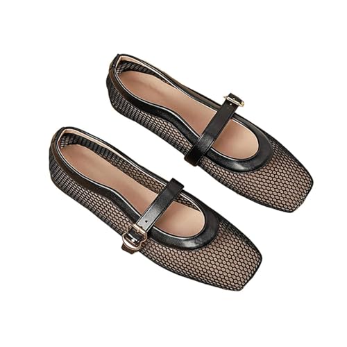 Ballerines Femme - Mocassin Femme Chaussures Été Femmes Respirantes Filet Résille Boucle Métal Carré Confortables Casual Ville Marche Travail Mode Tendance