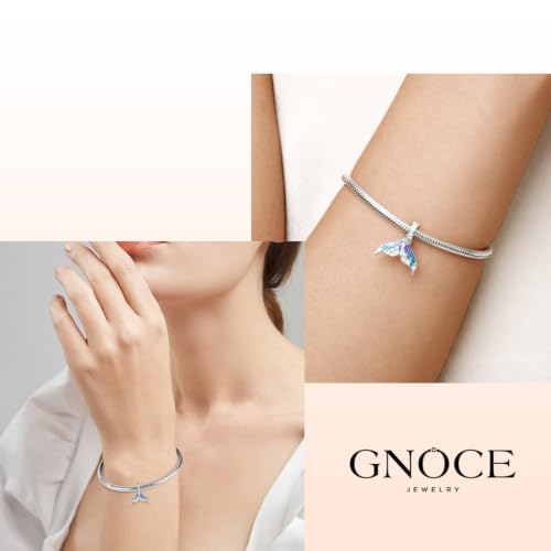 Image of GNOCE Little Mermaid Pendant Dangle Charm for Her, S925 Sterling Silver Tear Drop Pearl Bead Charms for Women Wife, Valentine's Day, Mother's Day Hand‑Finished Keepsake Jewelry Gift