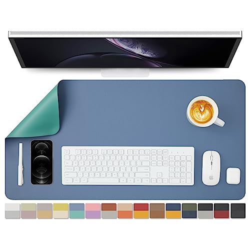 両面PUデスクマット、大型マウスパッド、デスクプロテクター、防水キーボードマット、オフィス/家庭/ゲーム/装飾に適した(青い+緑、80cm*40cm)