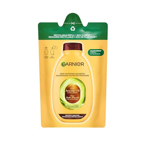Garnier Eco-Larica Ultra Dulce Aceite de Aguacate Puro y Manteca de Karité Champú Eco de Carga Super Nutritivo Cabello Seco, Pelo Ondulado y Rizado, 250 ml