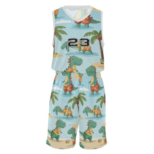 FLildon Beach Dinosaurs Boys Basketball Jersey Set Tank Top Shorts Tracksuit Sport Training Suit for Kids, S