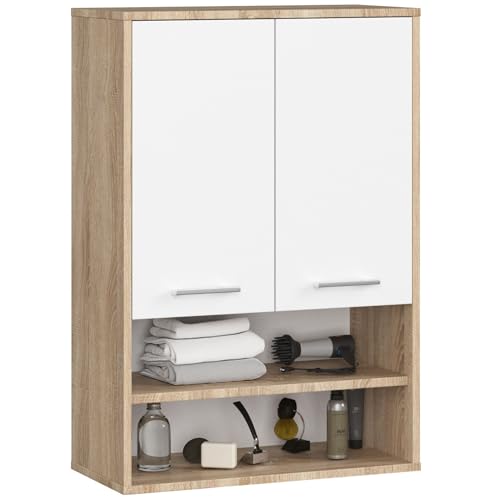 AKORD Meuble Salle de Bain Suspendu Fin 64 cm - 2 Portes, 2 Étagères 2 Compartiments Ouverts - Meuble Haut WC Meubles Suspendus - Armoire Murale Moderne...