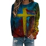 Women's Vintage Oil Painting Faith Jesus Cross Printed Casual Sweatshirt Long Sleeve Die Shirt for...