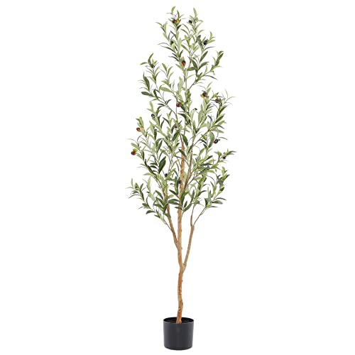 Bellacat Faux Olive Tree 5ft，Olive Trees Artificial Indoor with Natural Wood Trunk and Realistic...