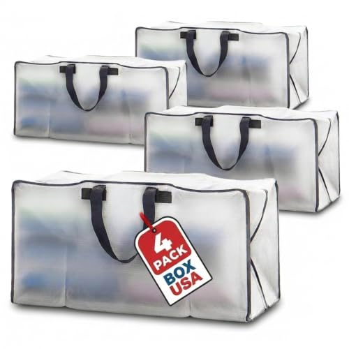 Image of BOX USA 4-Pack Moving Bags with Strong Handles & Zippers - Heavy Duty Extra Large Packing Bags for Storage, Moving Boxes, Dorm & College Supplies, Clear