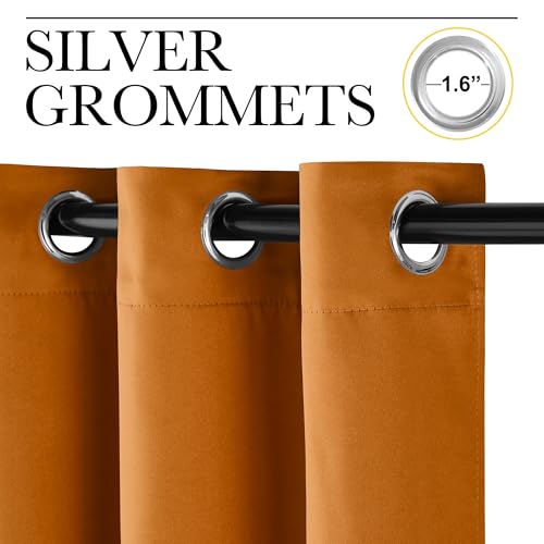 Image of NICETOWN Room Darkening Cafe Satin Curtains for Small Windows, 42 inch Wide by 84 inch Long, 2 Panels, Orange, Grommet Privacy Faux Silk Blackout Drapes for Bedroom