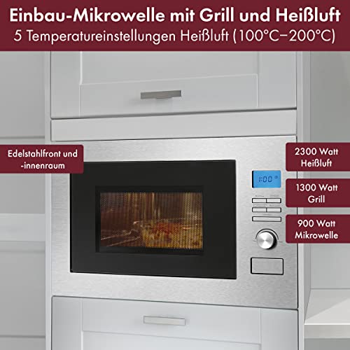 Bomann 3in1 Einbau-Mikrowelle mit Grill und Heißluft, Microwave, 25 L Garraum, 8 Automatikprogramme, Auftaufunktion, inkl. Grillrost und Drehteller (Ø 27 cm), 900 Watt, Edelstahl, MWG 3001 H EB – Bild 6